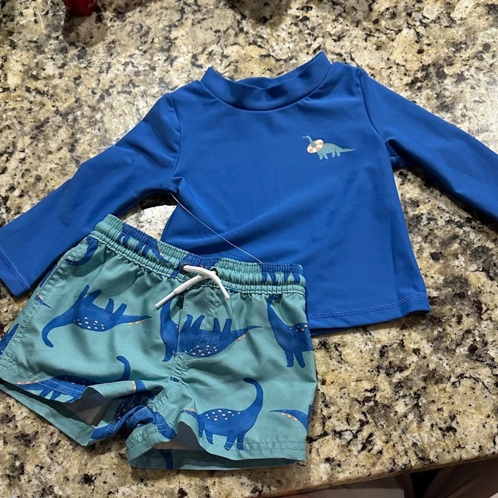 Carter's Blue and Green Dinosaur Rashguard Set